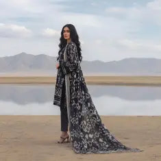 3 Piece Bonanza Satrangi Unstitched Printed Lawn Suit – Black Color