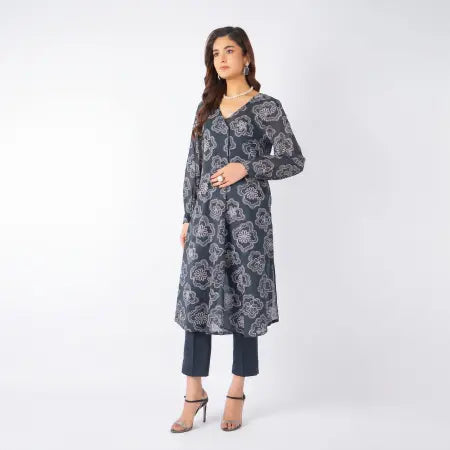 3 Piece Bareeze Unstitched Printed Lawn Suit – Grayish Black Color