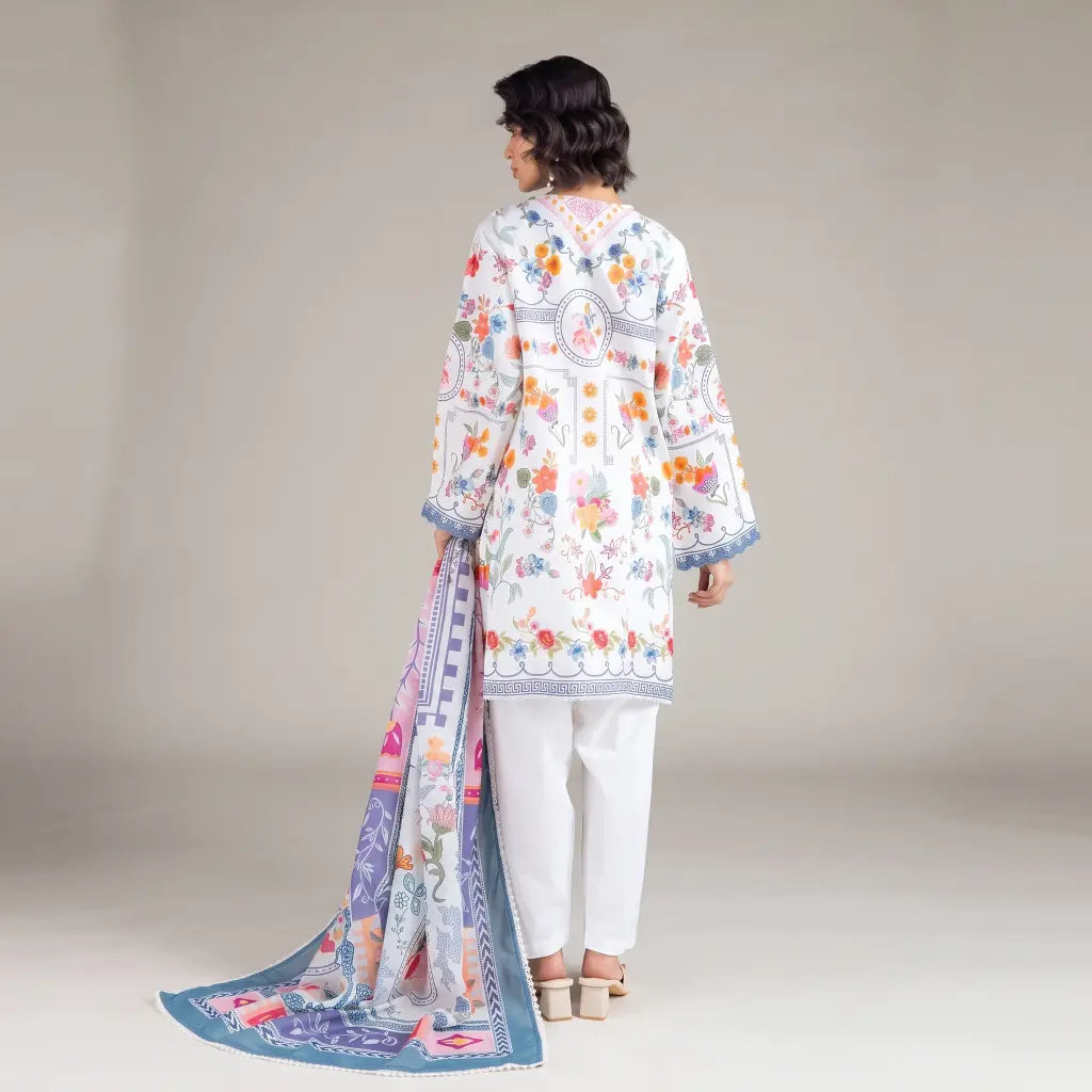 3 Piece khaadi Unstitched Printed Lawn Suit – Off-white Color