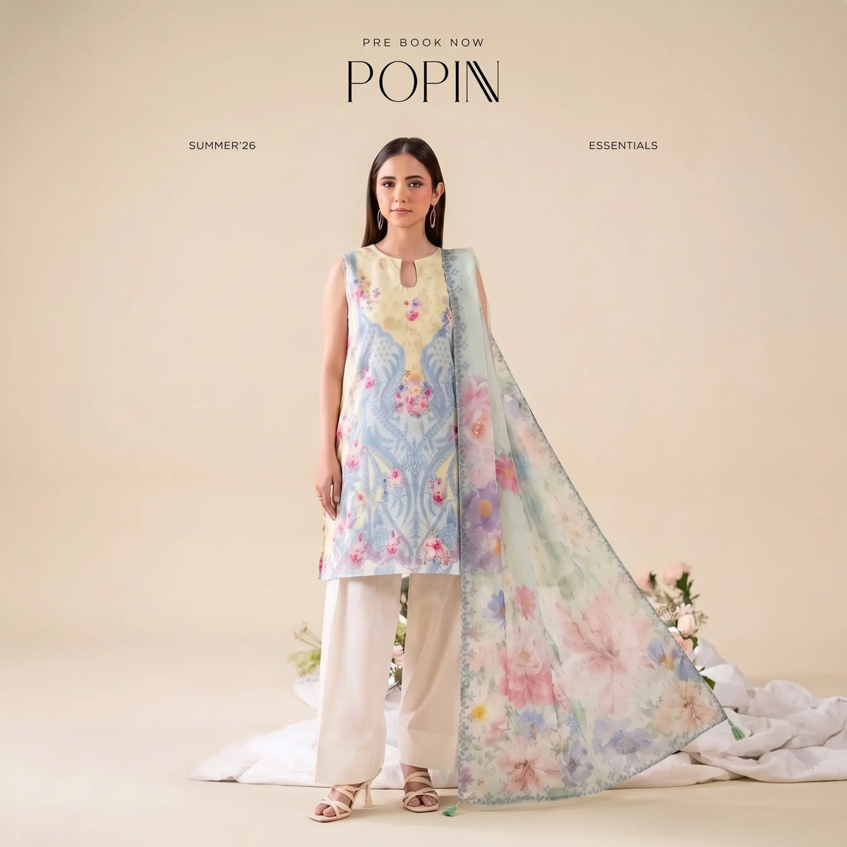 3 Piece Gull Jee Unstitched Printed Lawn Suit – Sky blue Color