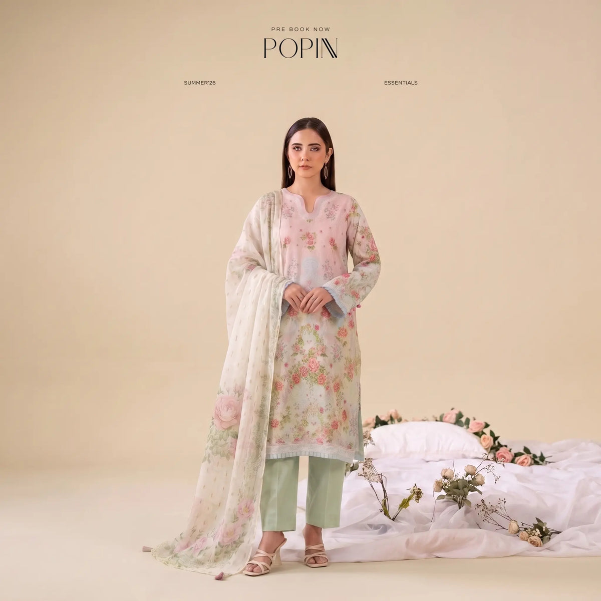 3 Piece Gull Jee Unstitched Printed Lawn Suit – Off White Color