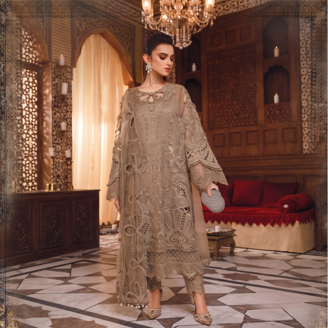 3 Piece MariaB Brand Unstitched Luxury Embroidered Lawn Suit – Musturd Color