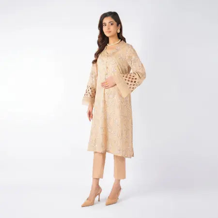 3 Piece Bareeze Unstitched Printed Lawn Suit – Cream Color