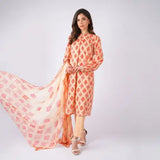 3 Piece Bareeze Unstitched Printed Lawn Suit – Peach Color