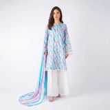 3 Piece Bareeze Unstitched Printed Lawn Suit – White Color