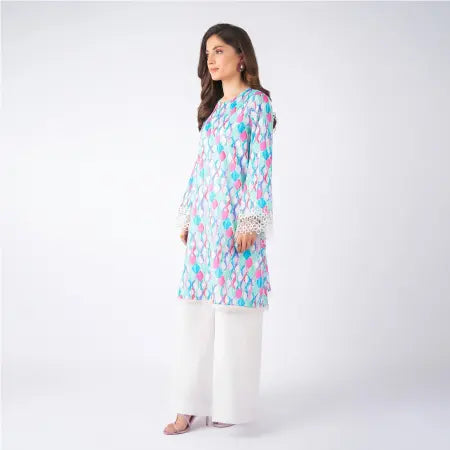3 Piece Bareeze Unstitched Printed Lawn Suit – White Color