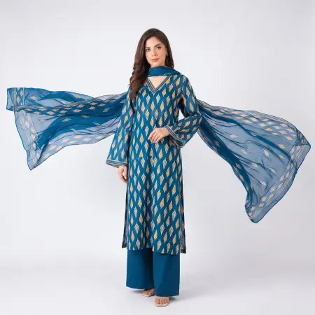 3 Piece Bareeze Unstitched Printed Lawn Suit – Zink Color