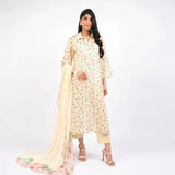 3 Piece Bareeze Unstitched Printed Lawn Suit – Off-white Color