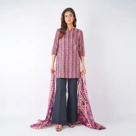 3 Piece Bareeze Unstitched Printed Lawn Suit – Baby pink Color