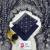 3 Piece Bin Saeed Unstitched Printed Lawn Suit – Blue Color