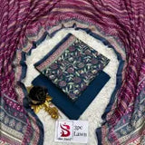 3 Piece Bin Saeed Unstitched Printed Lawn Suit – Navy Blue Color
