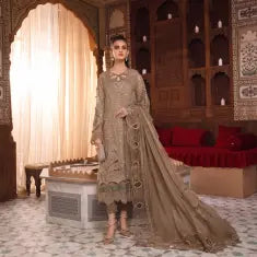 3 Piece MariaB Brand Unstitched Luxury Embroidered Lawn Suit – Musturd Color
