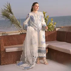 3 Piece Aneelas Brand Unstitched Luxury Embroidered Lawn Suit – Off White Color
