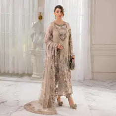 3 Piece Maria.B. Brand Unstitched Luxury Embroidered Lawn Suit – Peach Color