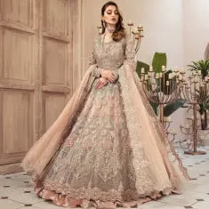 3 Piece MariaB Brand Unstitched Luxury Embroidered Lawn Suit – Peach Color