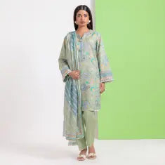 3 Piece Bonanza Satrangi Unstitched Printed Lawn Suit – Sage Green Color