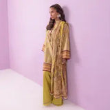 3 Piece Bonanza Satrangi Unstitched Printed Lawn Suit – Mustard Color