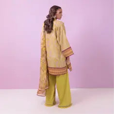 3 Piece Bonanza Satrangi Unstitched Printed Lawn Suit – Mustard Color