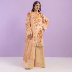 3 Piece Bonanza Satrangi Unstitched Printed Lawn Suit – Peach Color