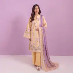 3 Piece Bonanza Satrangi Unstitched Printed Lawn Suit – Peach Color