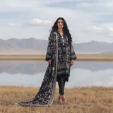 3 Piece Bonanza Satrangi Unstitched Printed Lawn Suit – Black Color