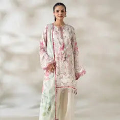 3 Piece Gull Jee Unstitched Printed Lawn Suit – Off White Color