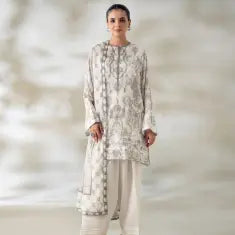 3 Piece Gull Jee Unstitched Printed Lawn Suit – Off White Color