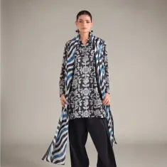 3 Piece khaadi Unstitched Printed Lawn Suit – Black Color