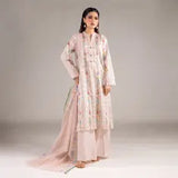 3 Piece khaadi Unstitched Printed Lawn Suit – Cream Color