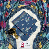 3 Piece Bin Saeed Unstitched Printed Lawn Suit – Royal Blue Color