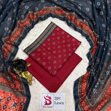 3 Piece Bin Saeed Unstitched Printed Lawn Suit – Red Color