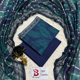 3 Piece Bin Saeed Unstitched Printed Lawn Suit – Navy Blue Color