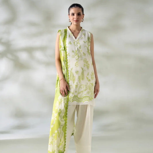3 Piece Gull Jee Unstitched Printed Lawn Suit – Off White Color