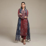 3 Piece khaadi Unstitched Printed Lawn Suit – Maroon Color