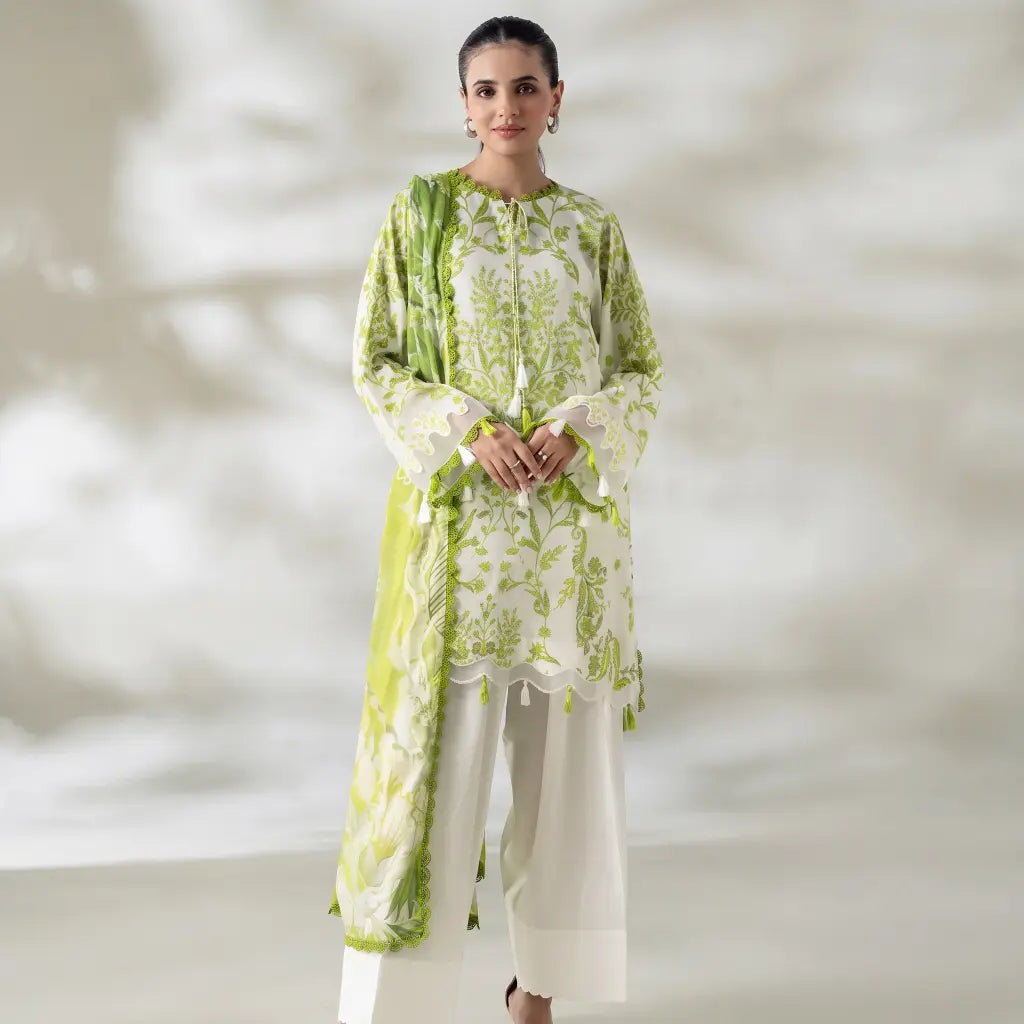 3 Piece Gull Jee Unstitched Printed Lawn Suit – Off White Color