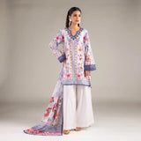 3 Piece khaadi Unstitched Printed Lawn Suit – Off-white Color