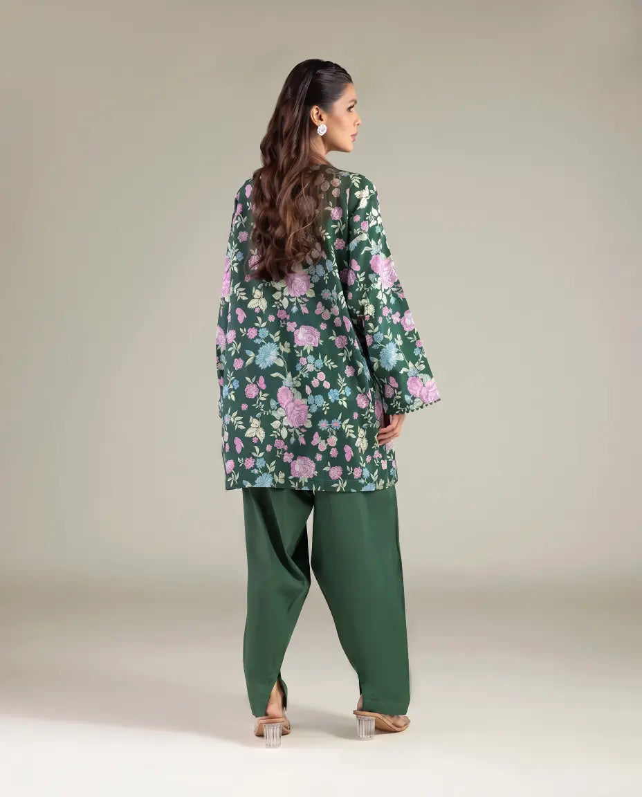 3 Piece khaadi Unstitched Printed Lawn Suit – Green Color