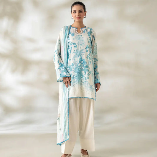 3 Piece Gull Jee Unstitched Printed Lawn Suit – Off White Color