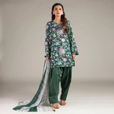 3 Piece khaadi Unstitched Printed Lawn Suit – Green Color