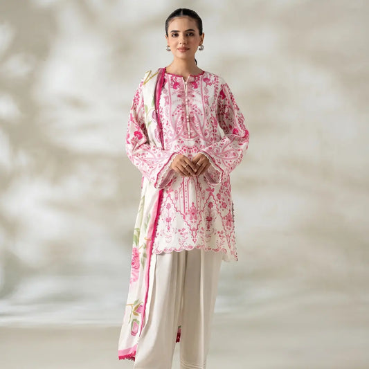 3 Piece Gull Jee Unstitched Printed Lawn Suit – Off White Color