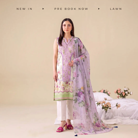 3 Piece Gull Jee Unstitched Printed Lawn Suit – Baby pink Color
