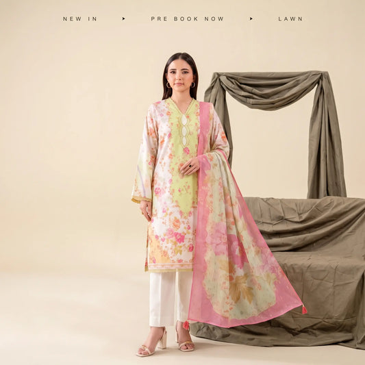 3 Piece Gull Jee Unstitched Printed Lawn Suit – Off-white Color