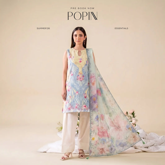 3 Piece Gull Jee Unstitched Printed Lawn Suit – Sky blue Color