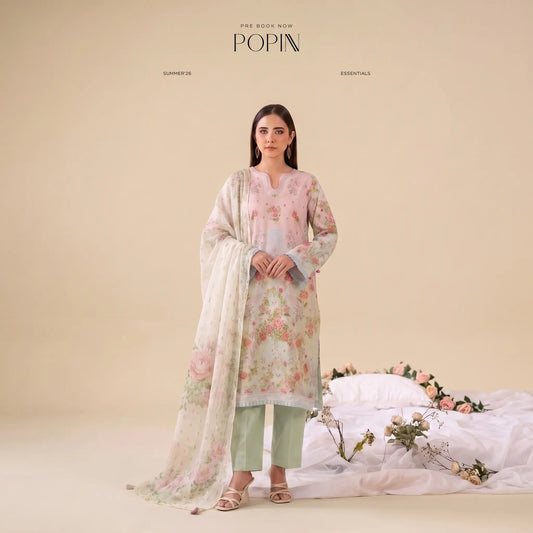 3 Piece Gull Jee Unstitched Printed Lawn Suit – Off White Color