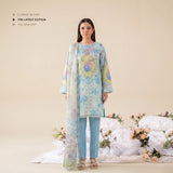 3 Piece Gull Jee Unstitched Printed Lawn Suit – Sky blue Color