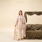 3 Piece Gull Jee Unstitched Printed Lawn Suit – Off White Color