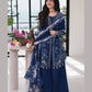 3 Piece Qalamkar Brand Unstitched Luxury Embroidered Lawn Suit – Navy Blue Color