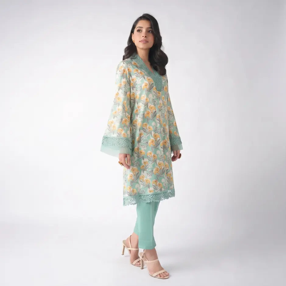 3 Piece Bareeze Unstitched Printed Lawn Suit – Ferozi Color