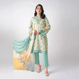 3 Piece Bareeze Unstitched Printed Lawn Suit – Ferozi Color