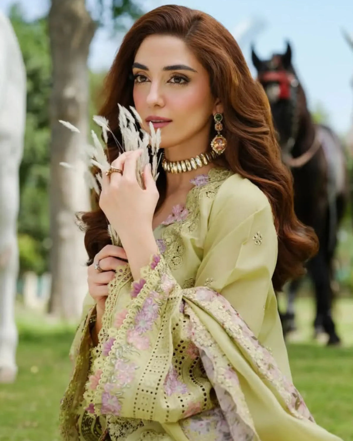 3 Piece ELAF Brand Unstitched Luxury Embroidered Lawn Suit – Pista Color